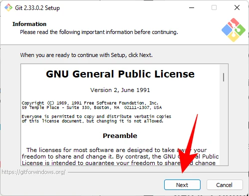 La pagina della licenza open source di GIT