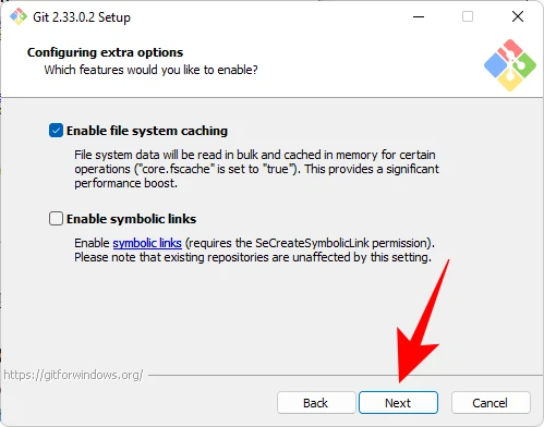 La scelta dei collegamenti simbolici - symlink - di GIT durante la installazione su Windows