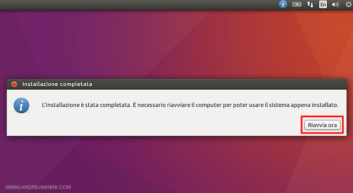 installare ubuntu - riavviare il sistema