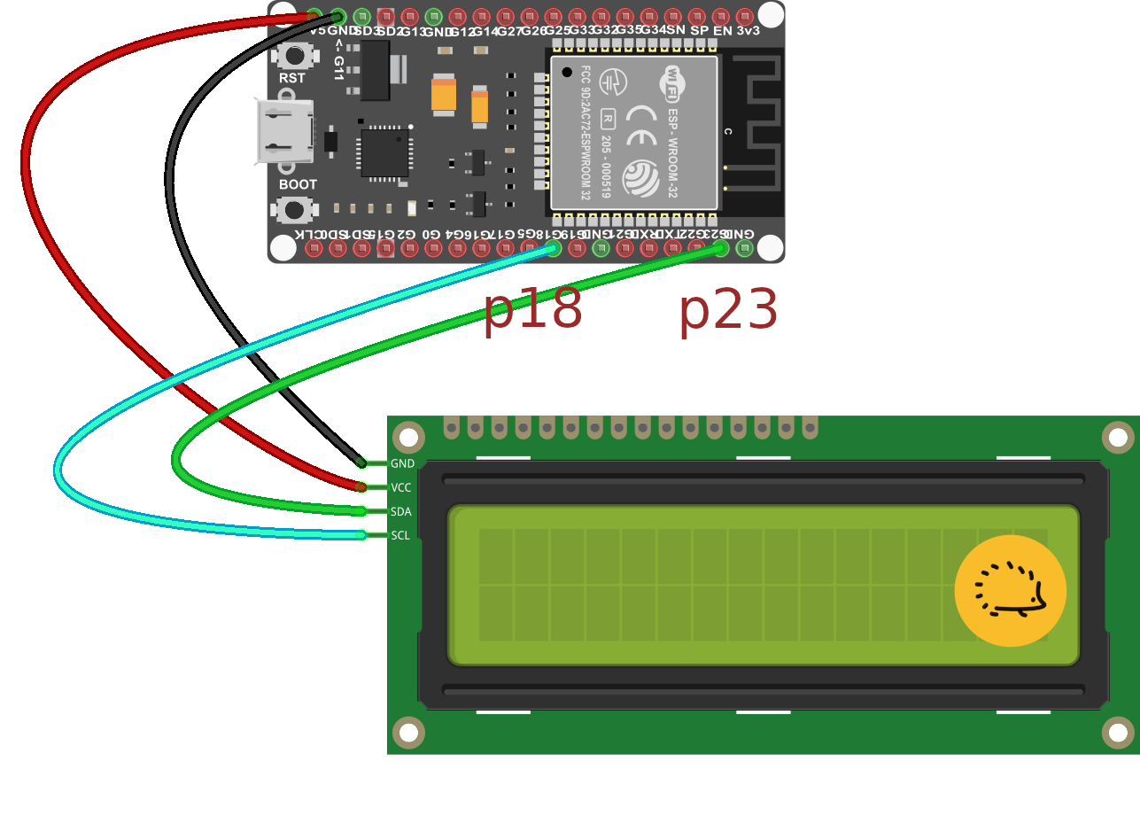 schema connessioni su come scrivere su un display LCD con ESP32