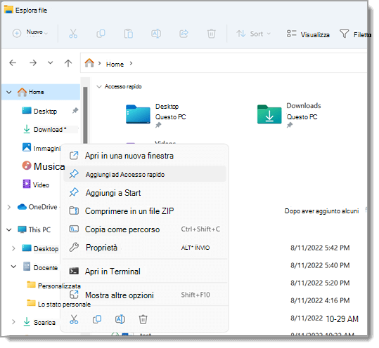 schermata di Esplora file quando usi Windows 10 e 11