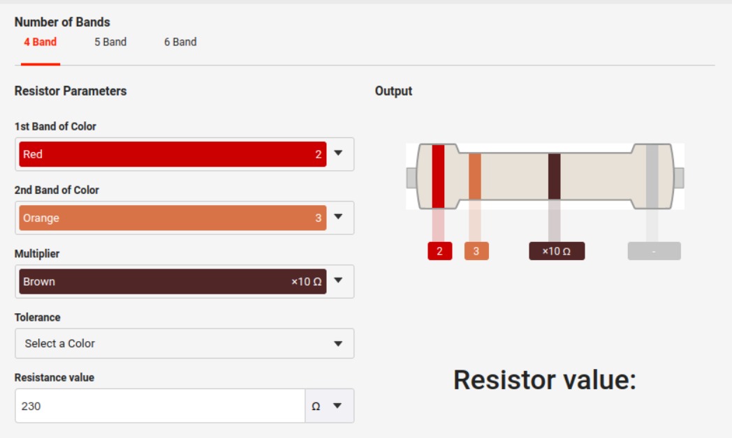 codice dei colori di una resistenza di 230 ohm