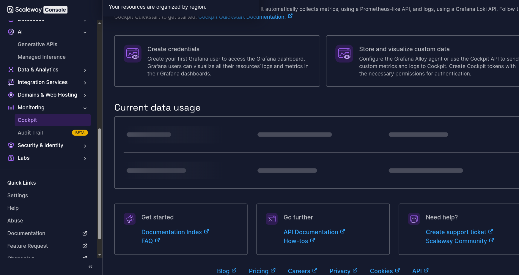 Immagine della console di Scaleway