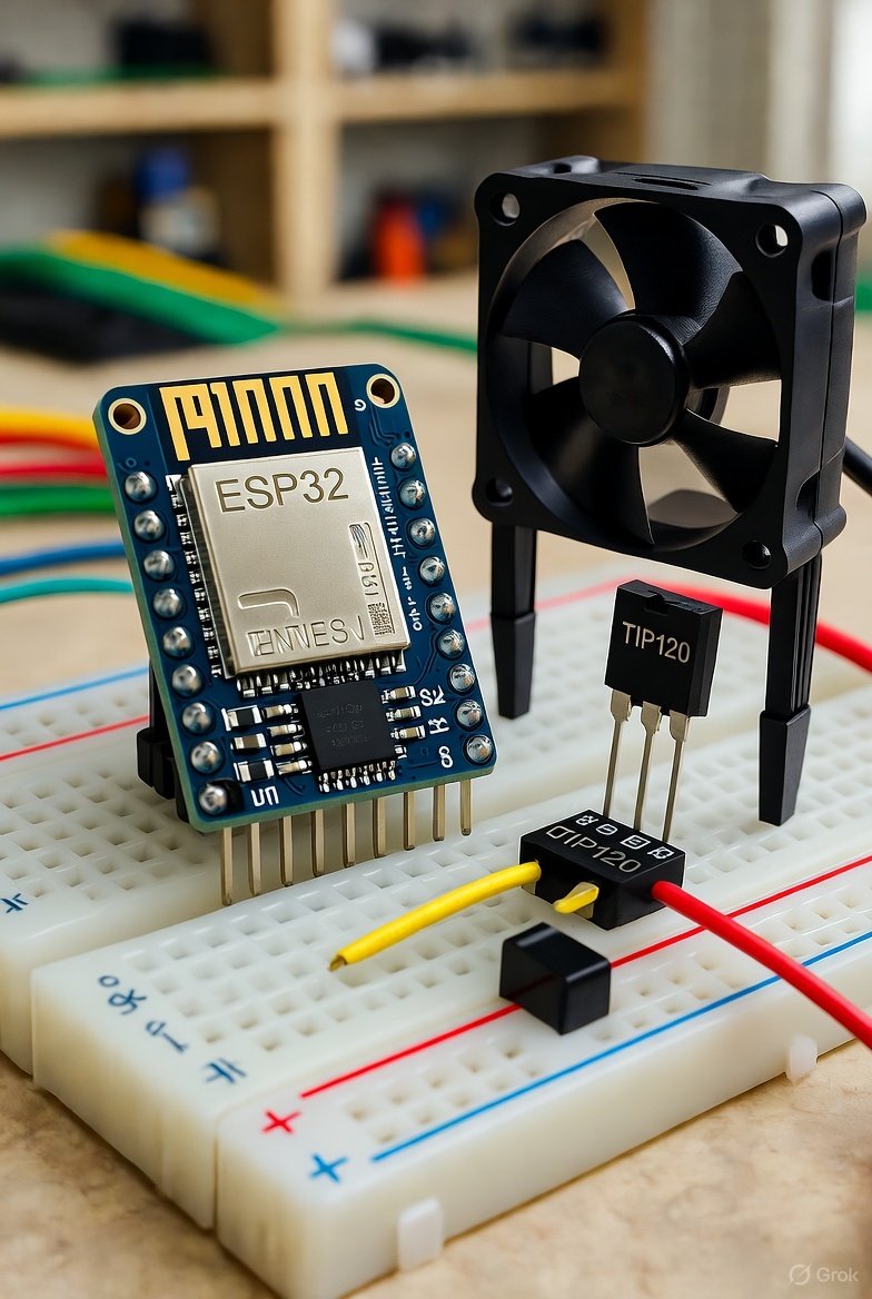 schema di ESP32 collegato ad un motore elettrico via transitor Darlington TIP120