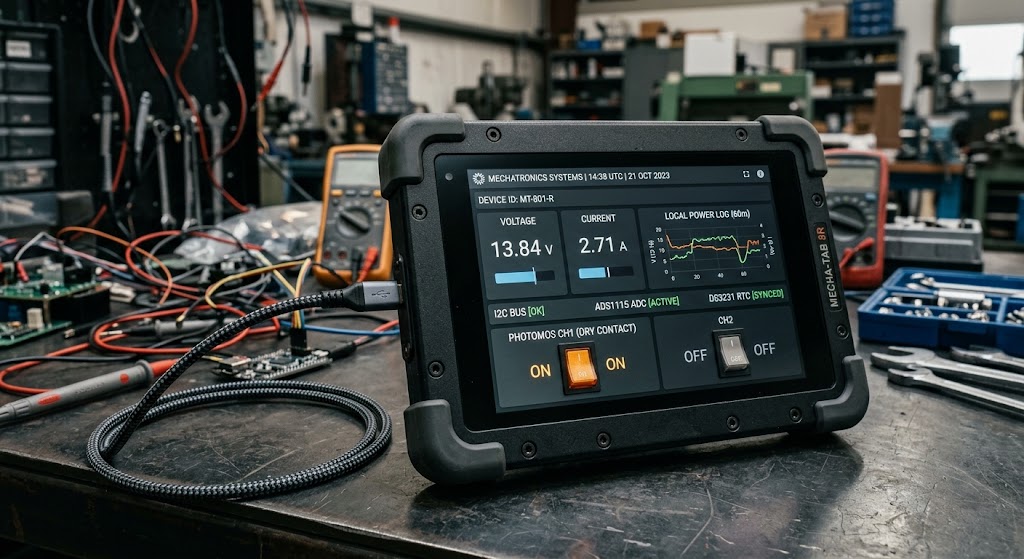 Vista superiore della PCB custom con l’ESP32 e la sezione di potenza PhotoMOS