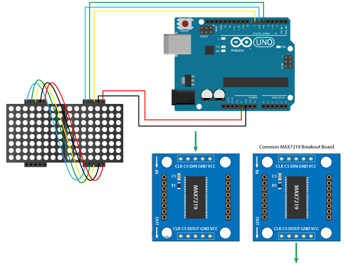 Schema del circuito che spiega come come costruire una Matrice a LED con Arduino