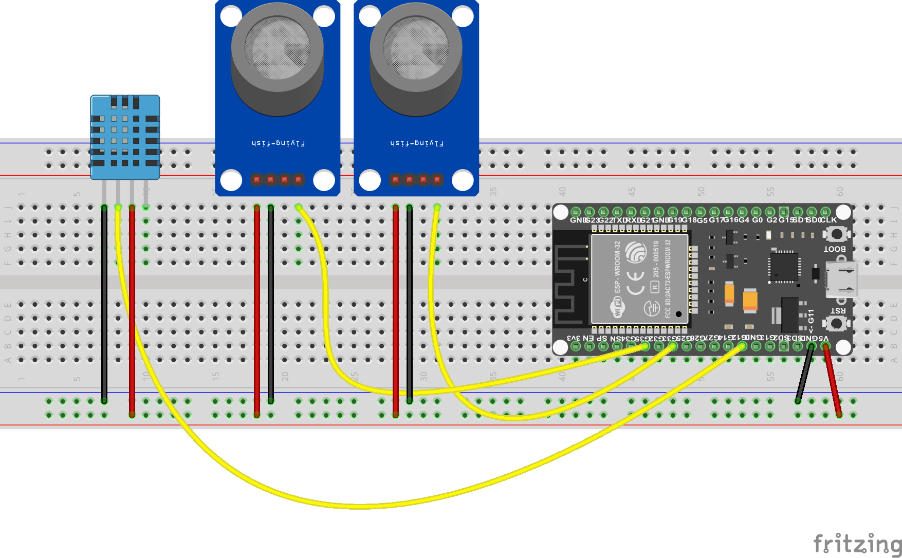 schema elettrico fritzing della centralina multi sensore con ESP32